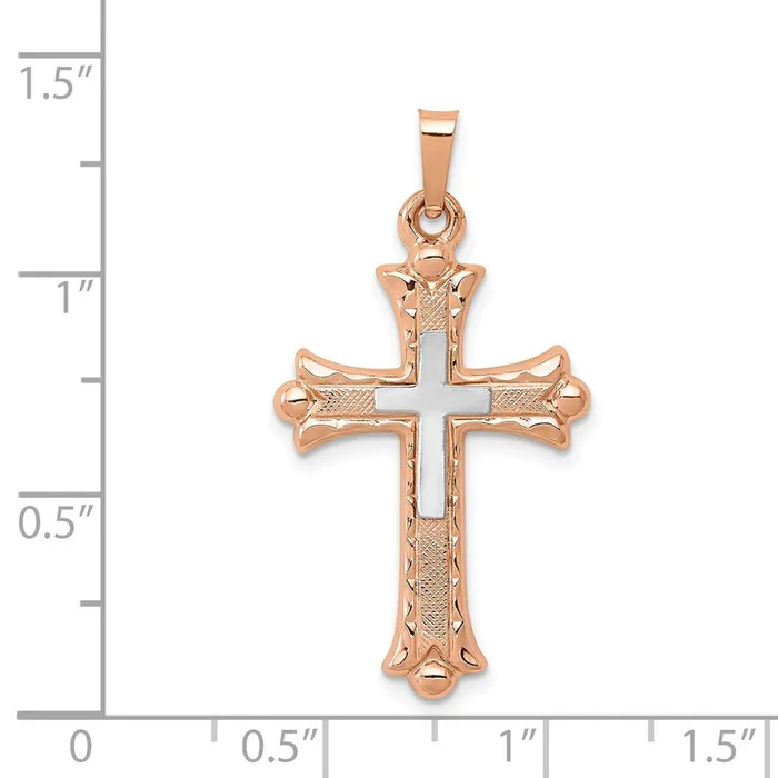 Rings Qgold 14k Twotone 18 mm TwoTone Budded Cross Pendant 105 grams