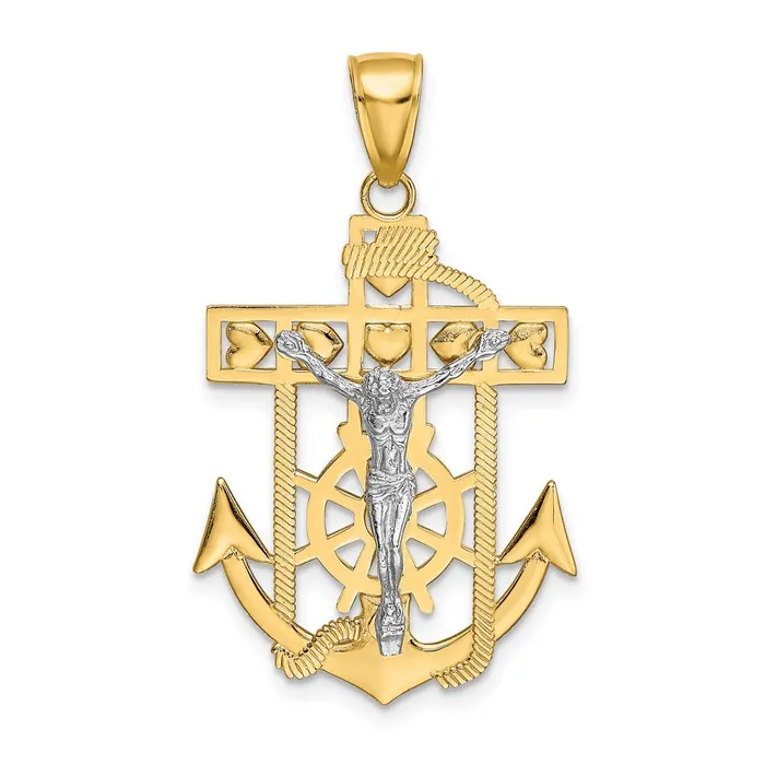 Rings Qgold 14k Twotone 22 mm Mariners Crucifix Pendant 292 grams