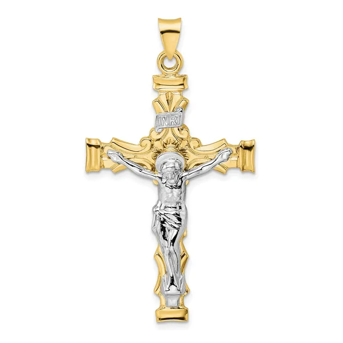 Rings Qgold 14k Twotone 294 mm Solid INRI Crucifix Pendant 52 grams
