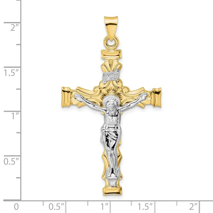 Rings Qgold 14k Twotone 294 mm Solid INRI Crucifix Pendant 52 grams
