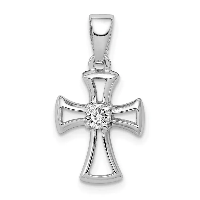 Rings Qgold Sterling Silver Rhodium Plated CZ Open Cross Pendant 11 grams