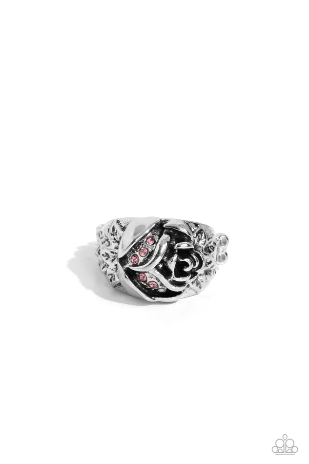 Rings Rose Garden Refinement Pink Rhinestone Silver Flower Ring Paparazzi Paparazzi Accessories Rings Rose Garden Refinement Pink Rhinestone Silver Flower Ring Paparazzi Paparazzi Accessories