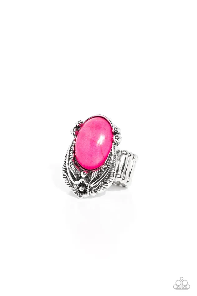Rings Serrated Style Pink Bead Silver Ring Paparazzi Paparazzi Accessories