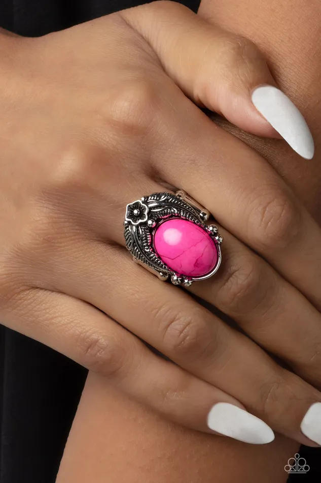 Rings Serrated Style Pink Bead Silver Ring Paparazzi Paparazzi Accessories