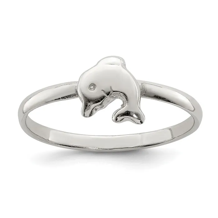 Rings Sterling Silver Rhodiumplated Polished Dolphin Childrens Ring 068 grams Qgold