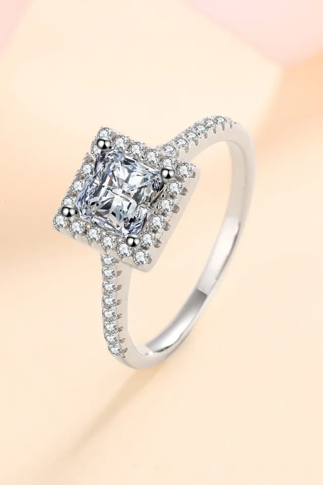 Rings Sterling Silver Square Moissanite Ring Trendsi