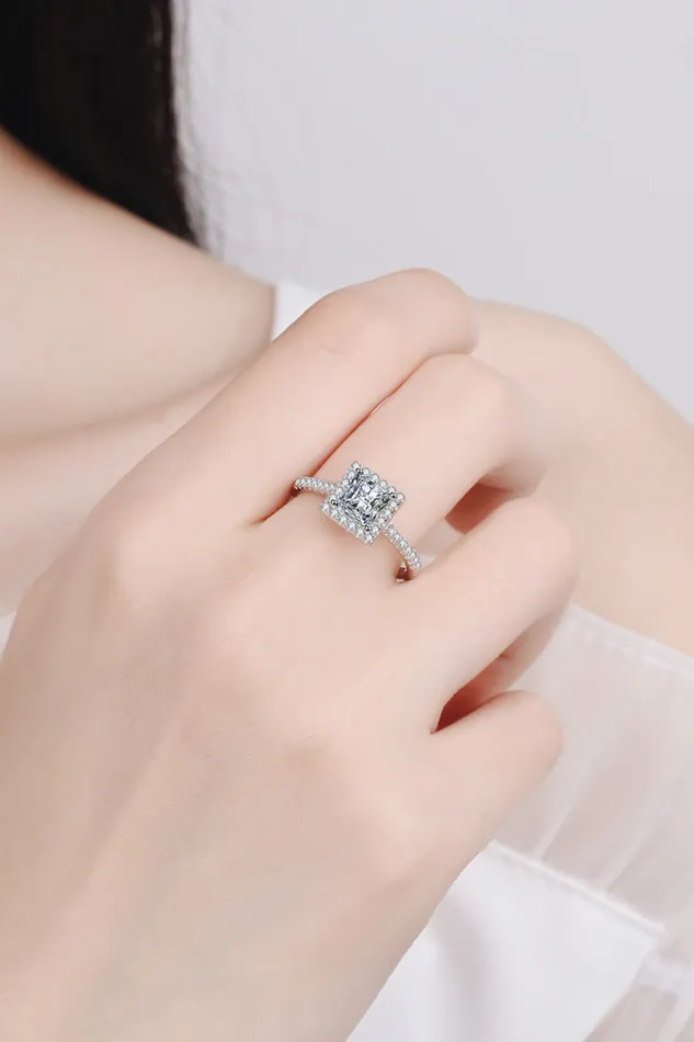 Rings Sterling Silver Square Moissanite Ring Trendsi