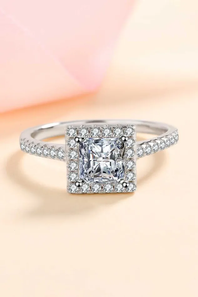 Rings Sterling Silver Square Moissanite Ring Trendsi
