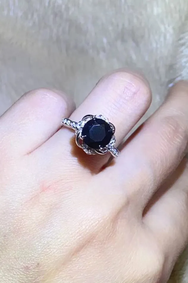 Rings Trendsi 2 Carat Black Moissanite Floral Ring