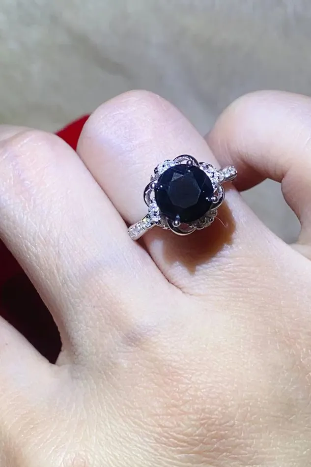 Rings Trendsi 2 Carat Black Moissanite Floral Ring