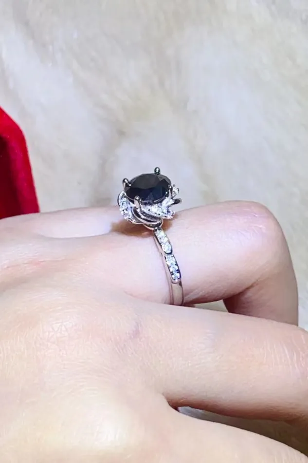 Rings Trendsi 2 Carat Black Moissanite Floral Ring