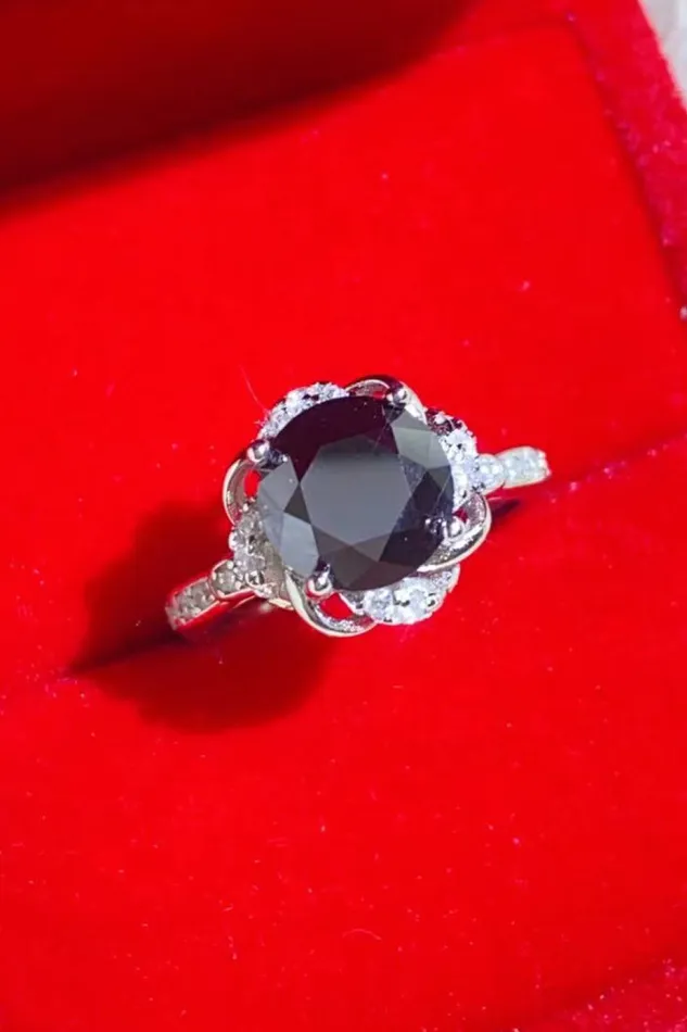 Rings Trendsi 2 Carat Black Moissanite Floral Ring