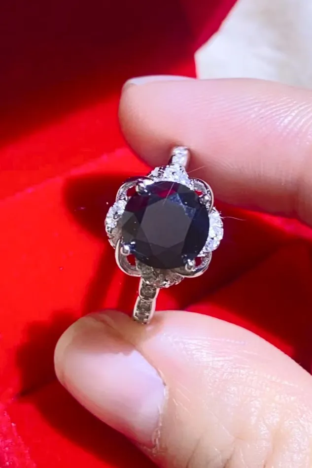 Rings Trendsi 2 Carat Black Moissanite Floral Ring