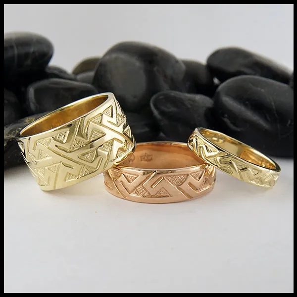 Rings Walker Metalsmiths Narrow Pictish Key Pattern Ring in Gold