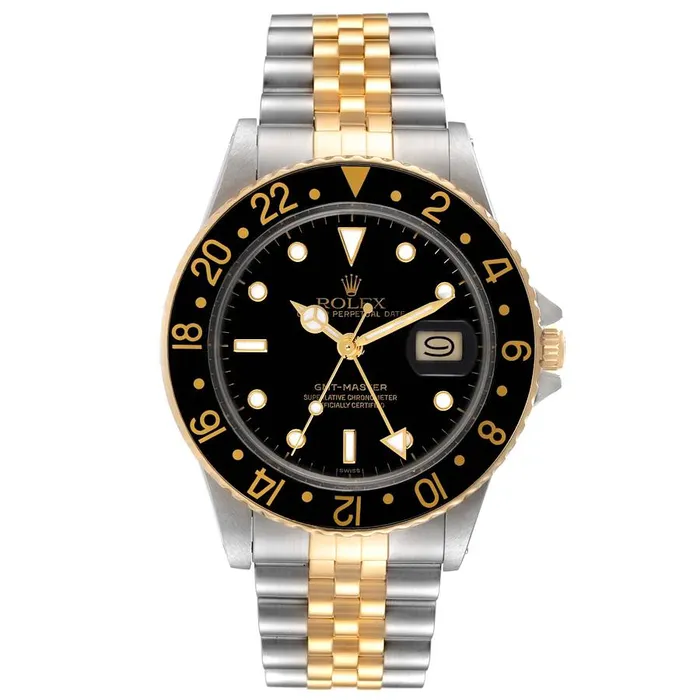 Rolex Rings 1985 Mens Rolex 40mm GMT Vintage Master 18K Gold Stainless Steel Two Tone Watch with Black Bezel and Black Dial PreOwned 16753 Rolex Rings 1985 Mens Rolex 40mm GMT Vintage Master 18K Gold Stainless Steel Two Tone Watch with Black Bezel and Black Dial PreOwned 16753
