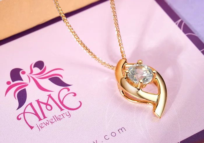Round Blue Zircon Pendant Necklace in 14K Yellow Gold AME Jewellery Necklaces