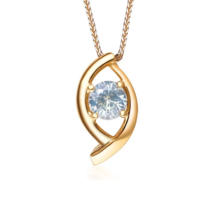 Round Blue Zircon Pendant Necklace in 14K Yellow Gold AME Jewellery Necklaces