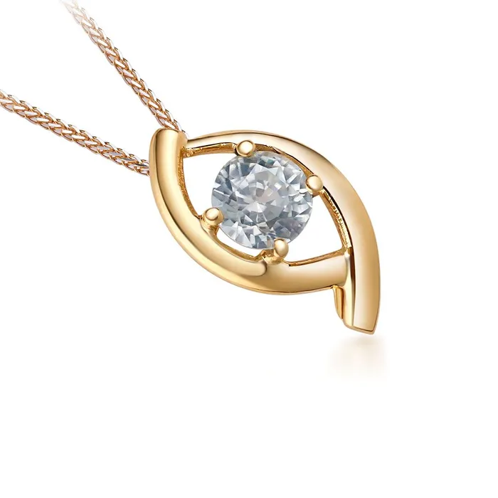 Round Blue Zircon Pendant Necklace in 14K Yellow Gold AME Jewellery Necklaces