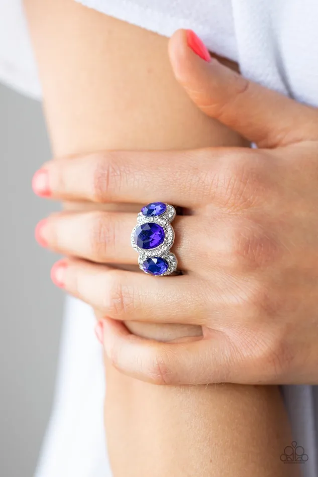 Royal Residence Blue Gem White Rhinestone Silver Ring Paparazzi Paparazzi Accessories Rings