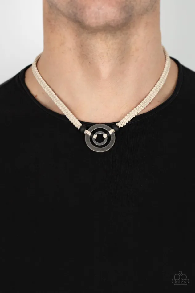 Rural Reef White Cord Silver Circle Urban Necklace Paparazzi Paparazzi Accessories Necklaces