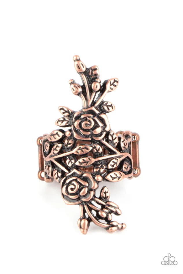 Rustic Rose Gardens Copper Floral Ring Paparazzi Paparazzi Accessories Rings