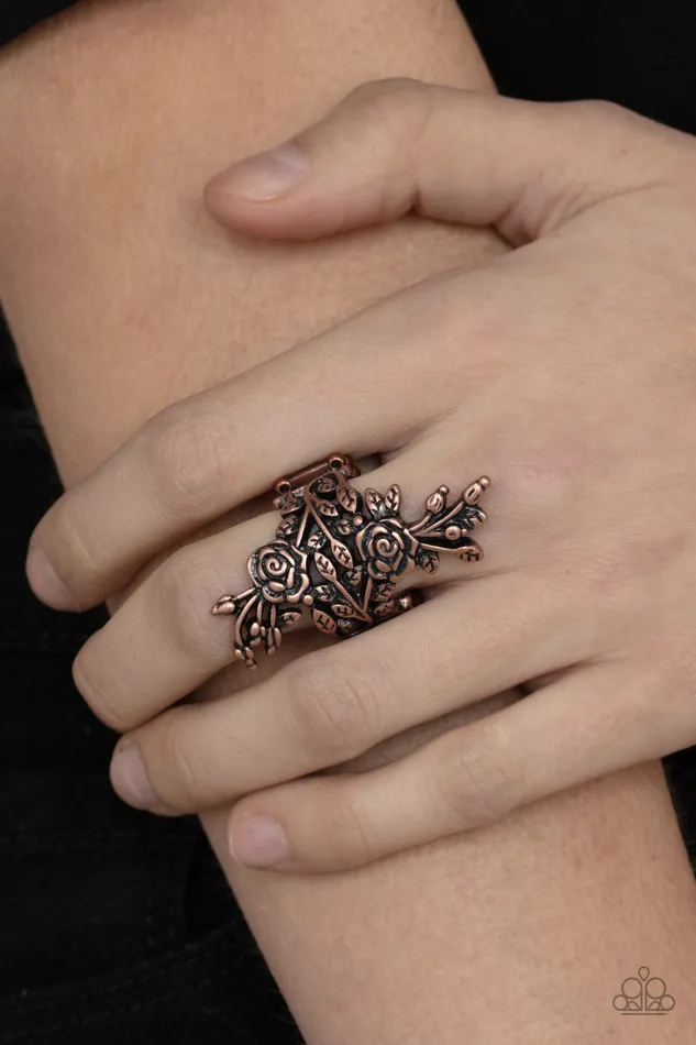 Rustic Rose Gardens Copper Floral Ring Paparazzi Paparazzi Accessories Rings