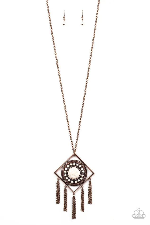 Sandstone Solstice Paparazzi Copper Tribal Frame White Cracked Stone Pendant Necklace Paparazzi Accessories Necklaces Sandstone Solstice Paparazzi Copper Tribal Frame White Cracked Stone Pendant Necklace Paparazzi Accessories Necklaces