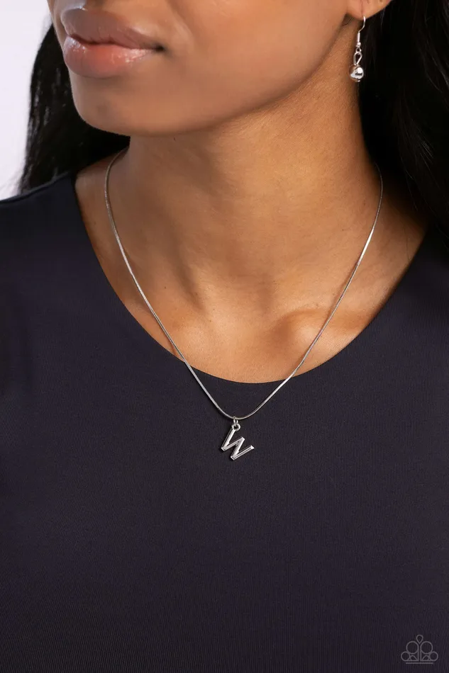 Seize the Initial Silver W Alphabet Letter Dainty Silver Short Necklace Paparazzi Paparazzi Accessories Necklaces
