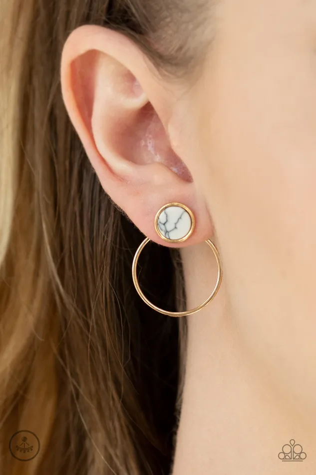 Simply Stone Dweller Gold Hoop Marble Stone DoubleSided Post Earrings Paparazzi Accessories Earrings