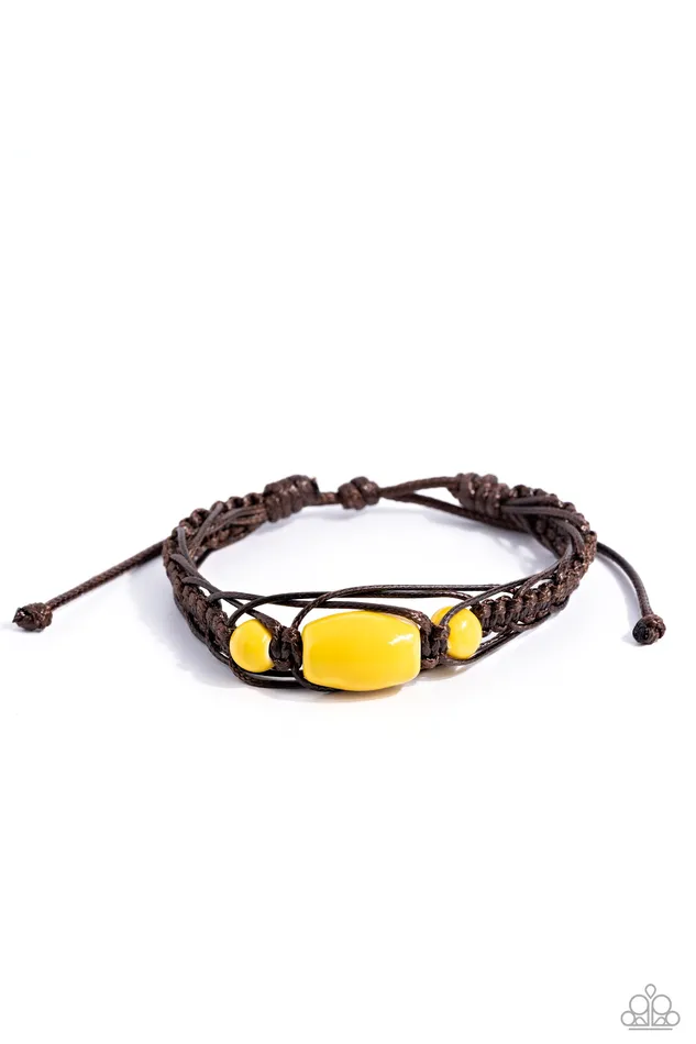 SOJOURN On Yellow Stone Brown Cord Urban Slide Bracelet Paparazzi Paparazzi Accessories Bracelets SOJOURN On Yellow Stone Brown Cord Urban Slide Bracelet Paparazzi Paparazzi Accessories Bracelets