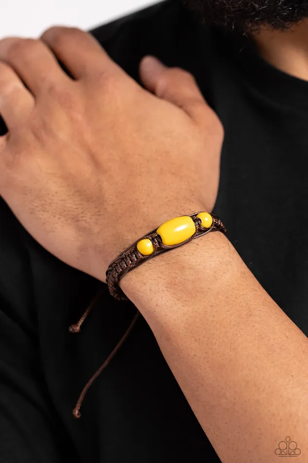SOJOURN On Yellow Stone Brown Cord Urban Slide Bracelet Paparazzi Paparazzi Accessories Bracelets