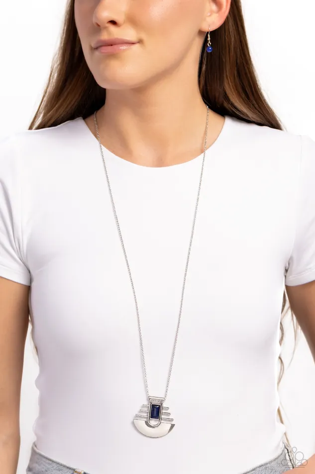 Soulful Serenity Blue Stone Silver Pendant Long Necklace Paparazzi Paparazzi Accessories Necklaces