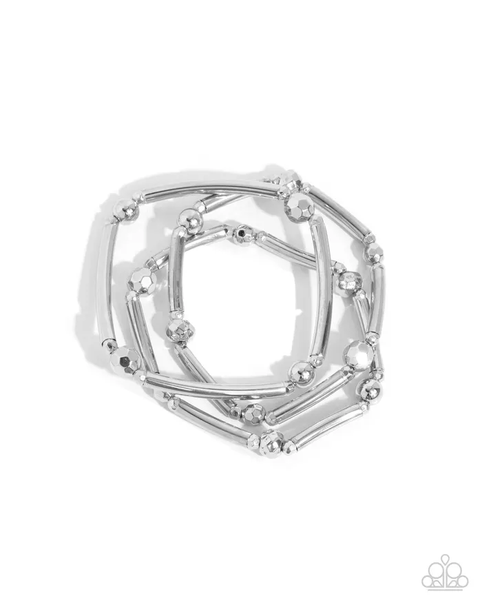 Stacked Shopaholic Silver Stretchy Bracelet Set Paparazzi Paparazzi Accessories Bracelets