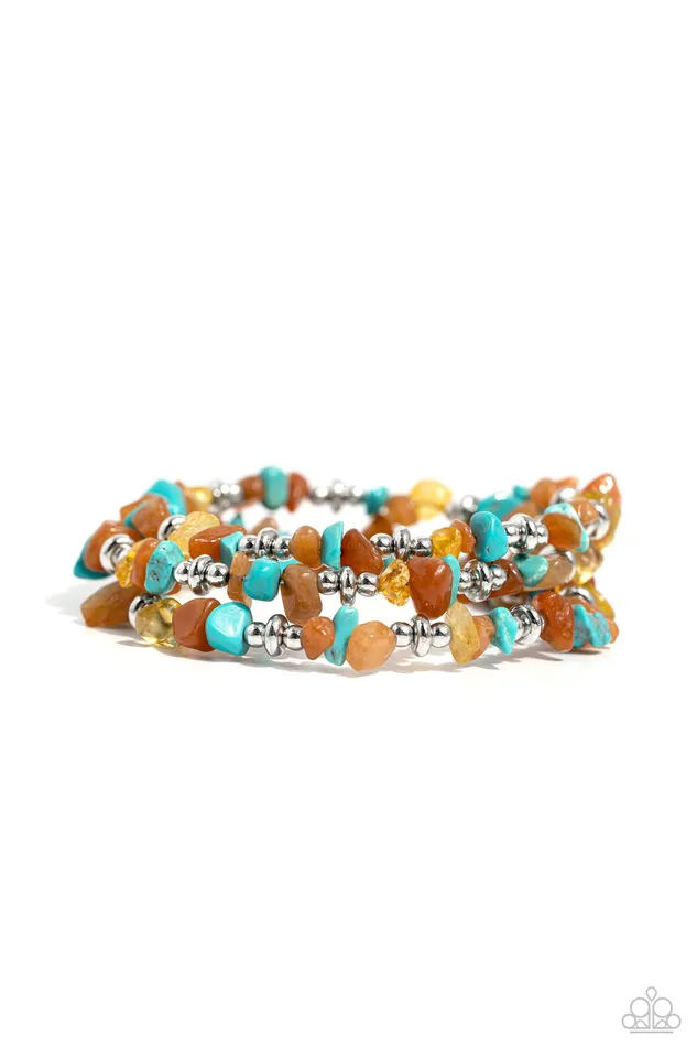 Stacking Stones Orange Turquoise Yellow Silver Coil Bracelet 2023 Convention Exclusive Paparazzi Paparazzi Accessories Bracelets Stacking Stones Orange Turquoise Yellow Silver Coil Bracelet 2023 Convention Exclusive Paparazzi Paparazzi Accessories Bracelets