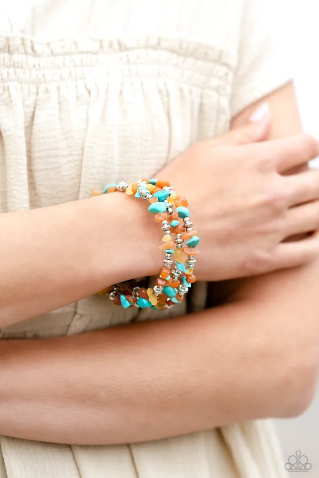 Stacking Stones Orange Turquoise Yellow Silver Coil Bracelet 2023 Convention Exclusive Paparazzi Paparazzi Accessories Bracelets
