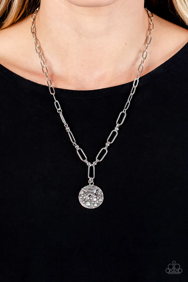 Stardust Saucer White and Iridescent Rhinestone Star Shine Bright Stamped Necklace Paparazzi Paparazzi Accessories Necklaces