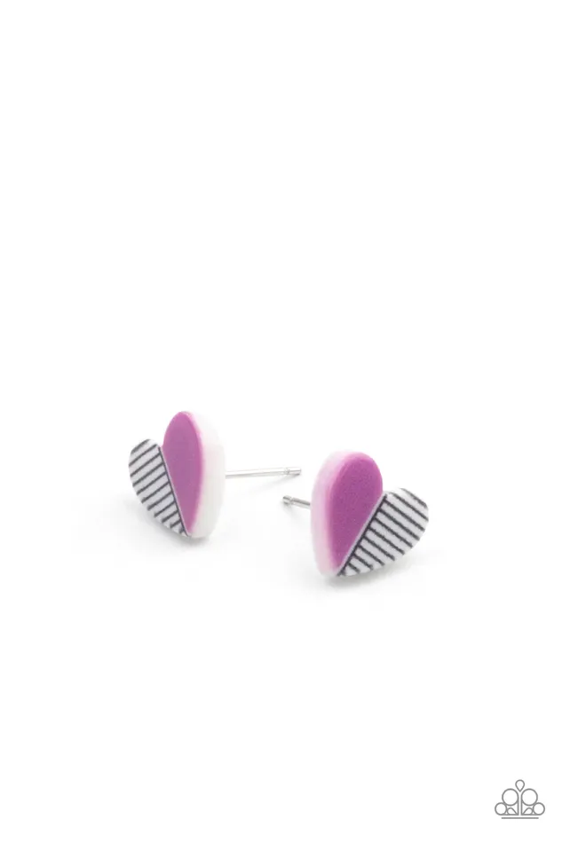 Starlet Shimmer Striped Colorful Heart Post Earrings Paparazzi Accessories Earrings