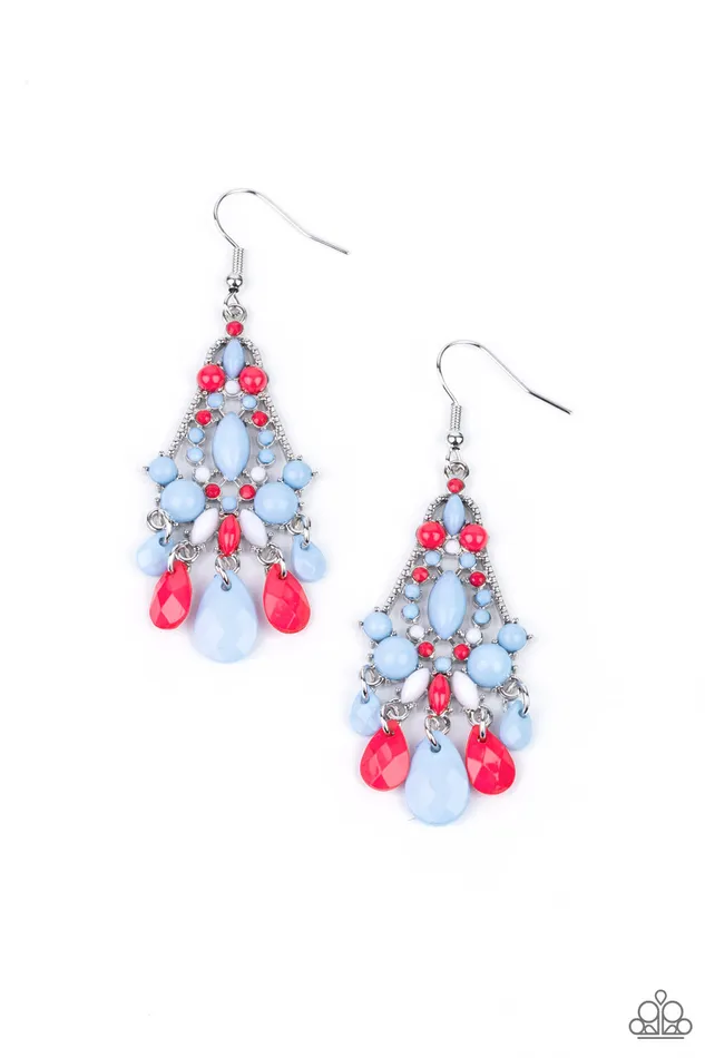 STAYCATION Home Multi Blue and Red Bead Silver Cascade Earrings Paparazzi Paparazzi Accessories Earrings STAYCATION Home Multi Blue and Red Bead Silver Cascade Earrings Paparazzi Paparazzi Accessories Earrings