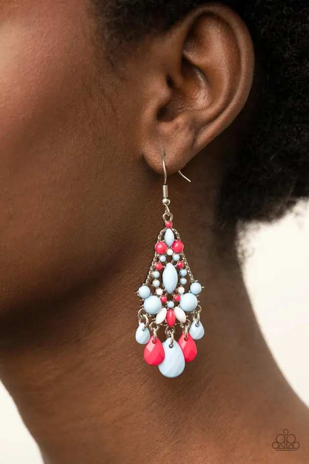 STAYCATION Home Multi Blue and Red Bead Silver Cascade Earrings Paparazzi Paparazzi Accessories Earrings