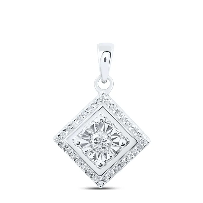 Sterling Silver 14CtwDia P1 Gift Square Pendant GND Necklaces