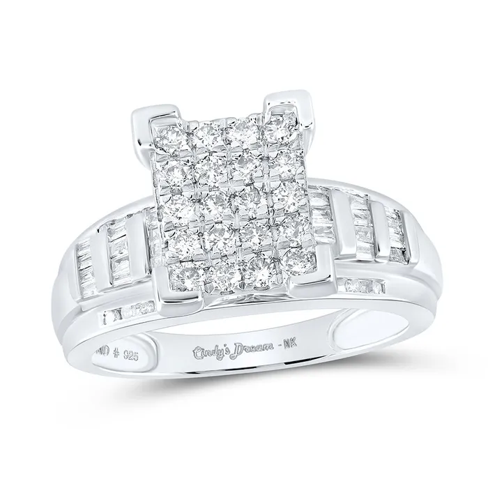 Sterling Silver Cluster Bridal Wedding Engagement Ring 1 Cttw Round Natural Diamond Womens 44 grams GND Rings Sterling Silver Cluster Bridal Wedding Engagement Ring 1 Cttw Round Natural Diamond Womens 44 grams GND Rings