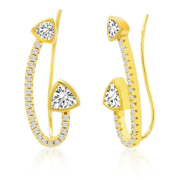 Sterling Silver Gd CZ Trngl End Crawler Ear Noblepack CA Earrings