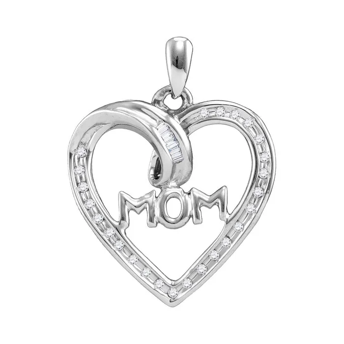 Sterling Silver Heart Mom Pendant 110 Cttw Round Natural Diamond Womens 143 grams GND Necklaces Sterling Silver Heart Mom Pendant 110 Cttw Round Natural Diamond Womens 143 grams GND Necklaces