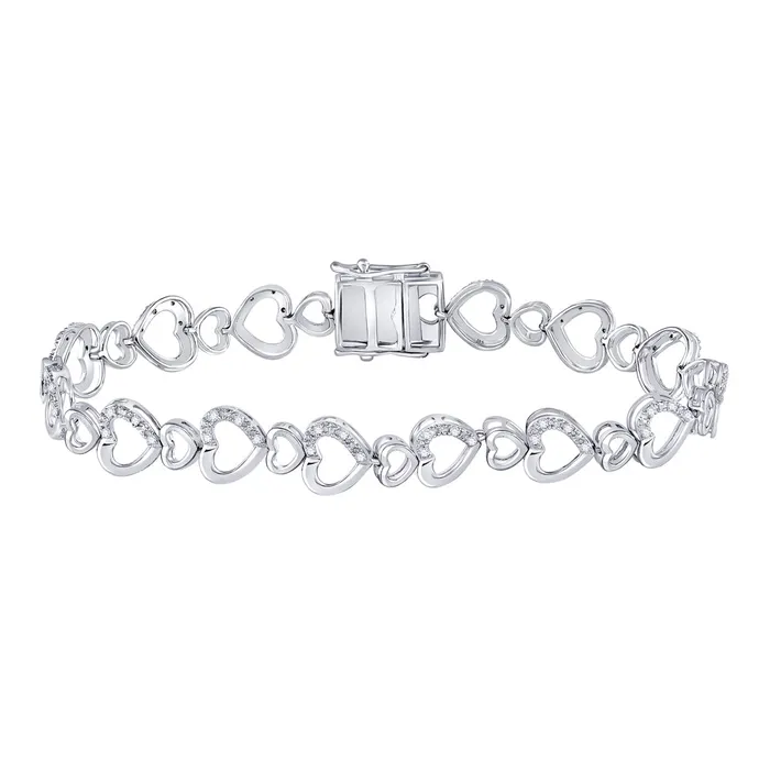 Sterling Silver Heart Tennis Bracelet 14 Cttw Round Natural Diamond Womens 1053 grams GND Bracelets Sterling Silver Heart Tennis Bracelet 14 Cttw Round Natural Diamond Womens 1053 grams GND Bracelets