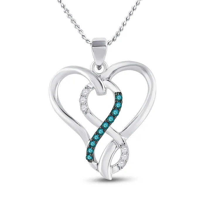 Sterling Silver Infinity Heart Pendant 110 Cttw Round Blue Color Treated Diamond Womens 128 grams GND Necklaces Sterling Silver Infinity Heart Pendant 110 Cttw Round Blue Color Treated Diamond Womens 128 grams GND Necklaces