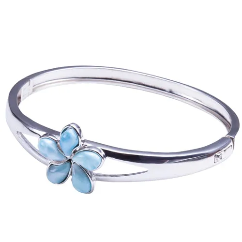 Sterling Silver Larimar Bangle 20mm Plumeria in the Center Nakoa Jeweler Rings Sterling Silver Larimar Bangle 20mm Plumeria in the Center Nakoa Jeweler Rings