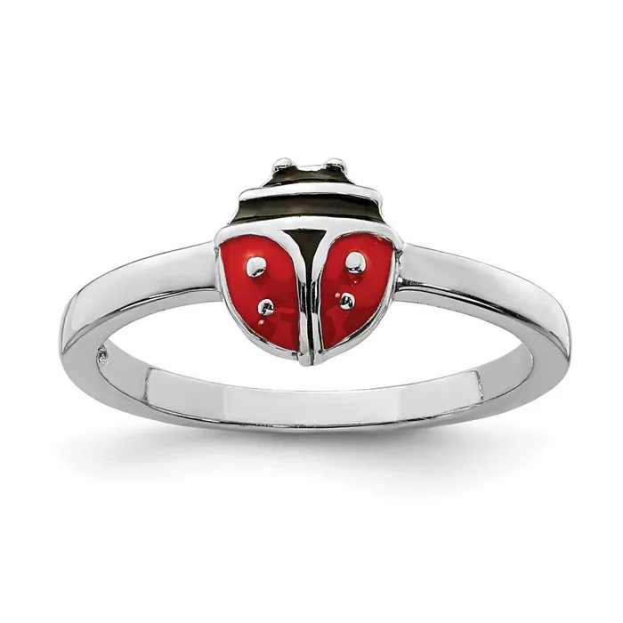 Sterling Silver Rhodplated Polished Enameled Ladybug Childrens Ring 135 grams Qgold Rings Sterling Silver Rhodplated Polished Enameled Ladybug Childrens Ring 135 grams Qgold Rings