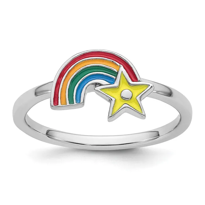 Sterling Silver Rhodiumplated Childrens Enameled Rainbow with Star Ring 128 grams Qgold Rings Sterling Silver Rhodiumplated Childrens Enameled Rainbow with Star Ring 128 grams Qgold Rings