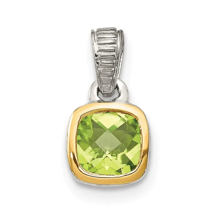 Sterling Silver Rhodiumplated w14k Accent Peridot Pendant 076 grams Qgold Necklaces Sterling Silver Rhodiumplated w14k Accent Peridot Pendant 076 grams Qgold Necklaces