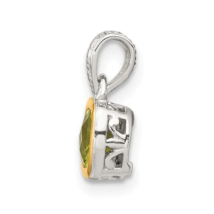 Sterling Silver Rhodiumplated w14k Accent Peridot Pendant 076 grams Qgold Necklaces Sterling Silver Rhodiumplated w14k Accent Peridot Pendant 076 grams Qgold Necklaces
